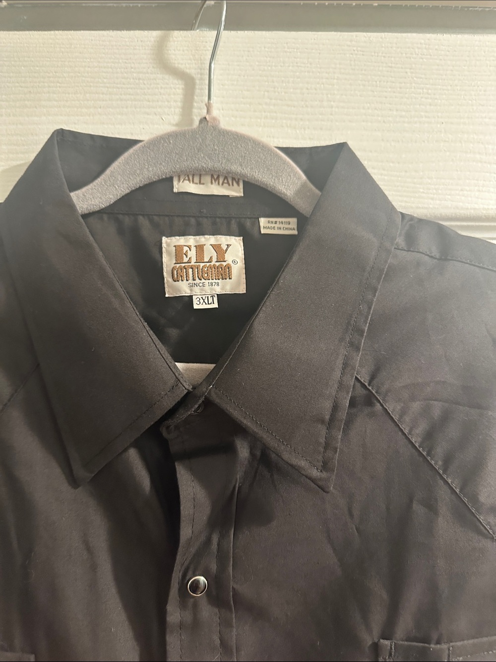 Ely Cattleman Black Long-Sleeve Western Button-Down Shirt (3XT) - Picture 2 of 3